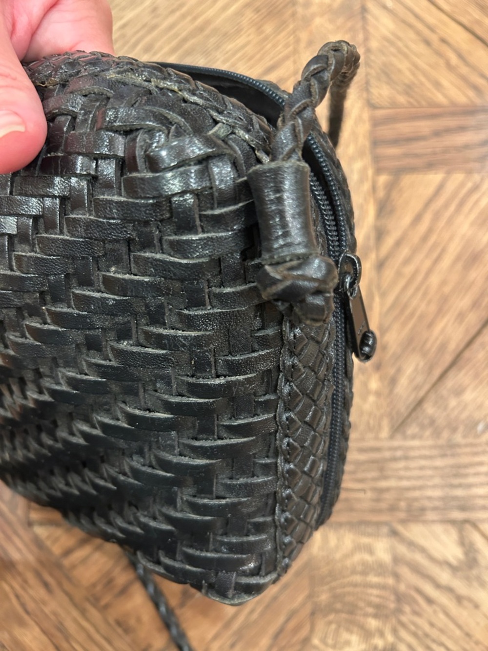 LJD Black Leather Woven Crossbody Bag - Picture 3 of 6